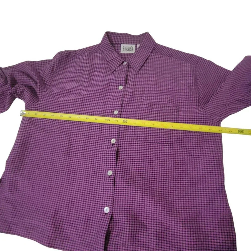 Chicos Design Purple Black Checked Gingham100% Silk Button-Up Shirt Sz 1 M - Picture 4 of 16